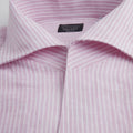 Shirt – Striped Linen Single Cuff, Button-Down Under, Open Collar