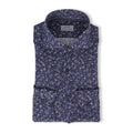 Navy And White Flowers Patterns Jersey Cotton Single Cuff Long Sleeves Shirt