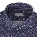 Navy And White Flowers Patterns Jersey Cotton Single Cuff Long Sleeves Shirt