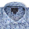 Navy, Blue And White Flowers Patterns Cotton Single Cuff Long Sleeves Shirt