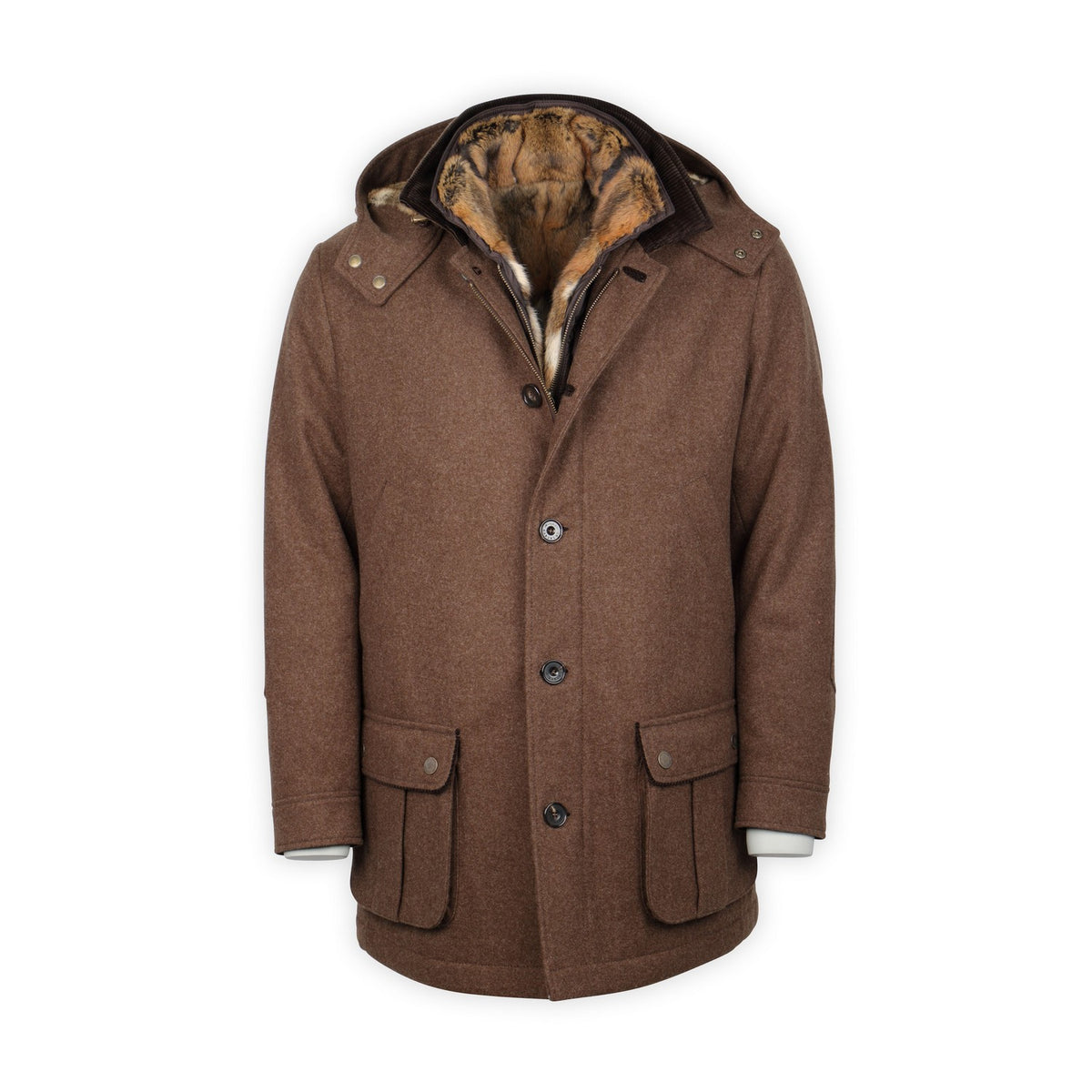 Double Coat - ANTONIUS Loden Wool Detachable Fur-Lined Bib + Hood