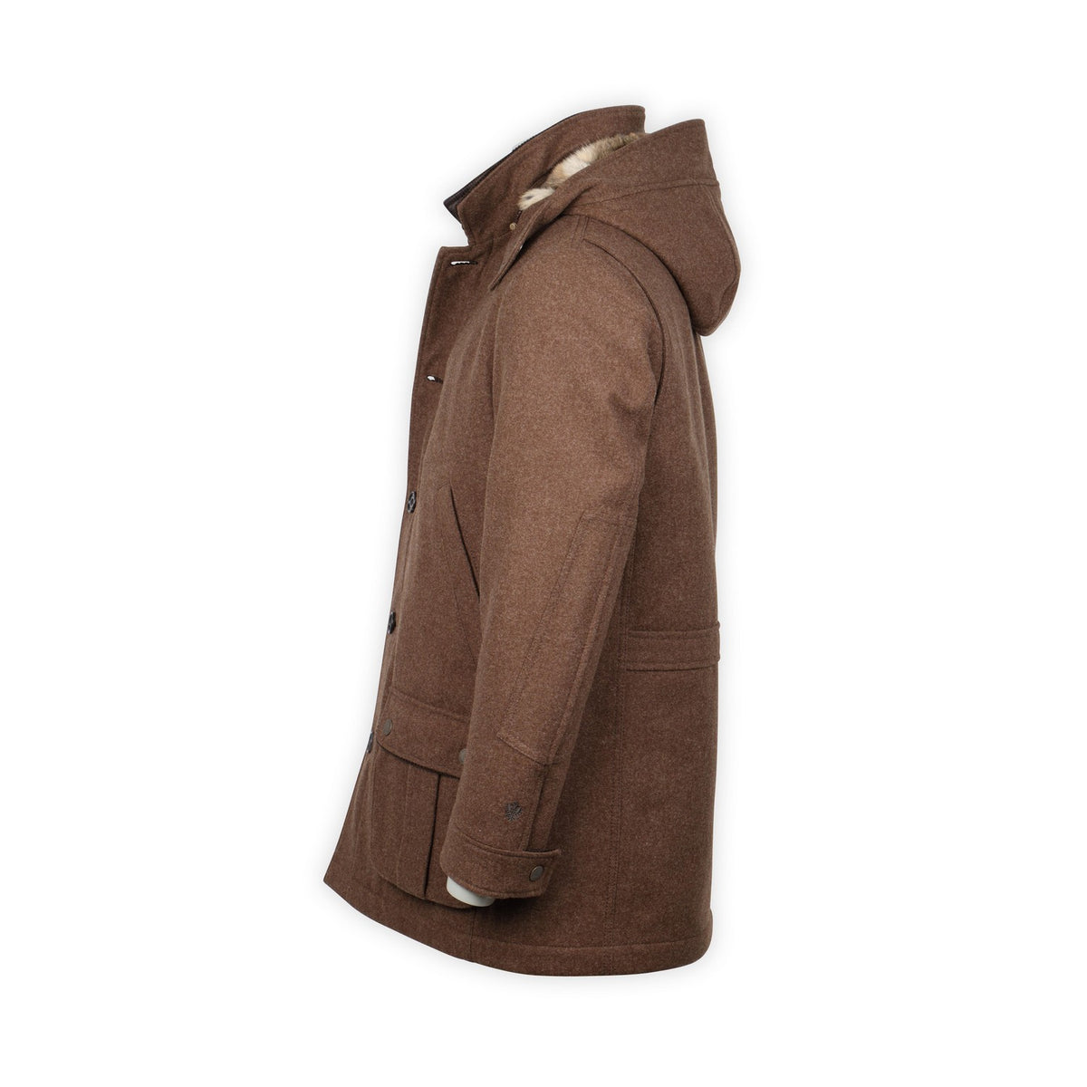 Double Coat - ANTONIUS Loden Wool Detachable Fur-Lined Bib + Hood