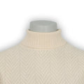 Cable Knit Sweater - Herringbone Effect Plain Cashmere Turtleneck Long Sleeves