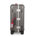 Suitcase - XS SPINNER 53 Aluminum Steel Grey With Red Leather Handles