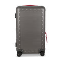 Suitcase - TRUNK ON WHEELS S Aluminum Steel Grey With Red Leather Handles
