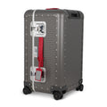 Suitcase - TRUNK ON WHEELS S Aluminum Steel Grey With Red Leather Handles