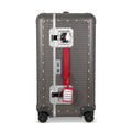 Suitcase - TRUNK ON WHEELS S Aluminum Steel Grey With Red Leather Handles