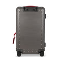 Suitcase - TRUNK ON WHEELS S Aluminum Steel Grey With Red Leather Handles