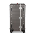 Suitcase - TRUNK ON WHEELS S Aluminum Steel Grey With Red Leather Handles