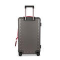 Suitcase - TRUNK ON WHEELS S Aluminum Steel Grey With Red Leather Handles