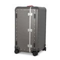 Suitcase - TRUNK ON WHEELS S Aluminum Steel Grey With Red Leather Handles