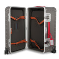 Suitcase - TRUNK ON WHEELS S Aluminum Steel Grey With Red Leather Handles