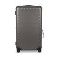Suitcase - TRUNK ON WHEELS Aluminum Steel Grey With Red Leather Handles