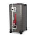 Suitcase - TRUNK ON WHEELS Aluminum Steel Grey With Red Leather Handles