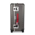 Suitcase - TRUNK ON WHEELS Aluminum Steel Grey With Red Leather Handles
