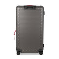 Suitcase - TRUNK ON WHEELS Aluminum Steel Grey With Red Leather Handles