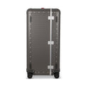 Suitcase - TRUNK ON WHEELS Aluminum Steel Grey With Red Leather Handles