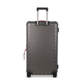 Suitcase - TRUNK ON WHEELS Aluminum Steel Grey With Red Leather Handles