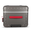Suitcase - TRUNK ON WHEELS Aluminum Steel Grey With Red Leather Handles