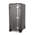Suitcase - TRUNK ON WHEELS Aluminum Steel Grey With Red Leather Handles