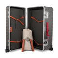 Suitcase - TRUNK ON WHEELS Aluminum Steel Grey With Red Leather Handles