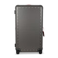 Suitcase - TRUNK ON WHEELS L Aluminum Steel Grey With Red Leather Handles