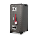 Suitcase - TRUNK ON WHEELS L Aluminum Steel Grey With Red Leather Handles