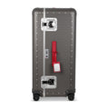 Suitcase - TRUNK ON WHEELS L Aluminum Steel Grey With Red Leather Handles