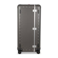 Suitcase - TRUNK ON WHEELS L Aluminum Steel Grey With Red Leather Handles