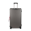 Suitcase - TRUNK ON WHEELS L Aluminum Steel Grey With Red Leather Handles
