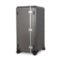 Suitcase - TRUNK ON WHEELS L Aluminum Steel Grey With Red Leather Handles