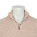 Sweater - Cashmere Zipped Mock Neck With Suede Details