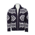 Cardigan - Geometric Pattern Wool Turn-Up Collar Zipped