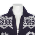 Cardigan - Geometric Pattern Wool Turn-Up Collar Zipped