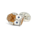 Cufflinks - Owl With Sapphire Eyes Sterling Silver & Enamel