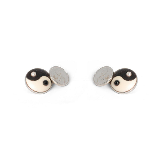 Cufflinks - Ying Yang Sterling Silver, Ebony Wood & Ivory
