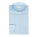 Sky Blue Linen Mao Neck Single Cuff Long Sleeves Shirt