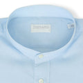 Sky Blue Linen Mao Neck Single Cuff Long Sleeves Shirt