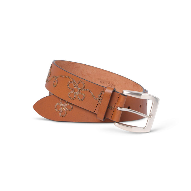 Belt - Leather Metallic Embroidered Flowers-2364272
