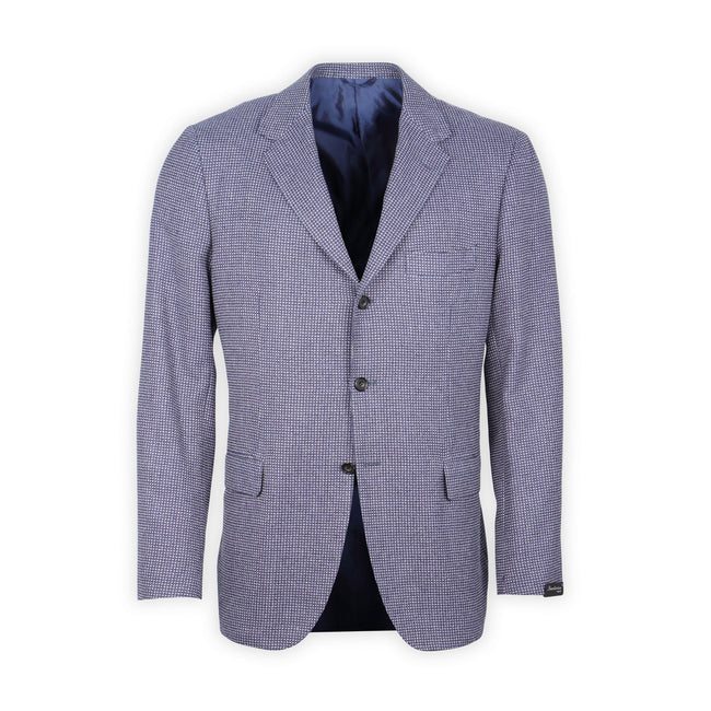 Blazer - Checkered Fleece Wool, Silk & Linen Single Breasted