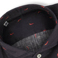 Navy And Red Chili Peppers Patterns Linen Single Cuff Long Sleeves Shirt