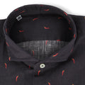 Navy And Red Chili Peppers Patterns Linen Single Cuff Long Sleeves Shirt