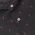 Navy And Red Chili Peppers Patterns Linen Single Cuff Long Sleeves Shirt