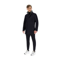 Navy Diagonal Wool Carcoat With Fur