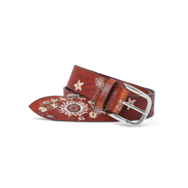 Belt - Natural Leather Embroidered Coloured Drawings 