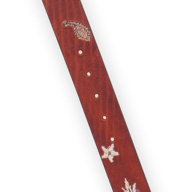Belt - Natural Leather Embroidered Coloured Drawings 