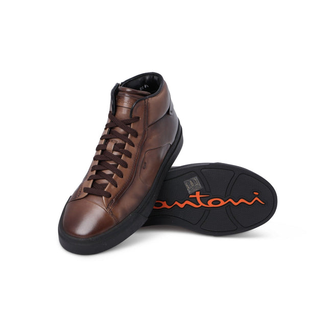 Sneakers - Patinated Leather & Rubber Soles Lace-Ups + Zipper