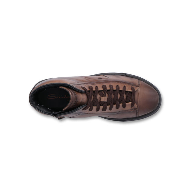 Sneakers - Patinated Leather & Rubber Soles Lace-Ups + Zipper