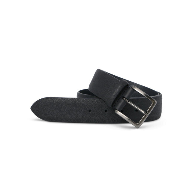 Belt - Grained Genuine Calf Leather Silver Buckle 
