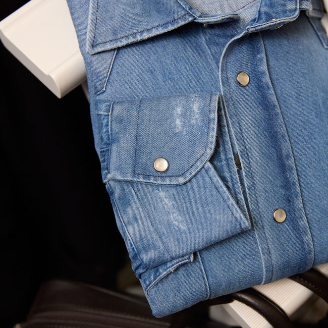 Shirt – Denim Cotton, Single Cuff, Snap-Button, Regular Fit